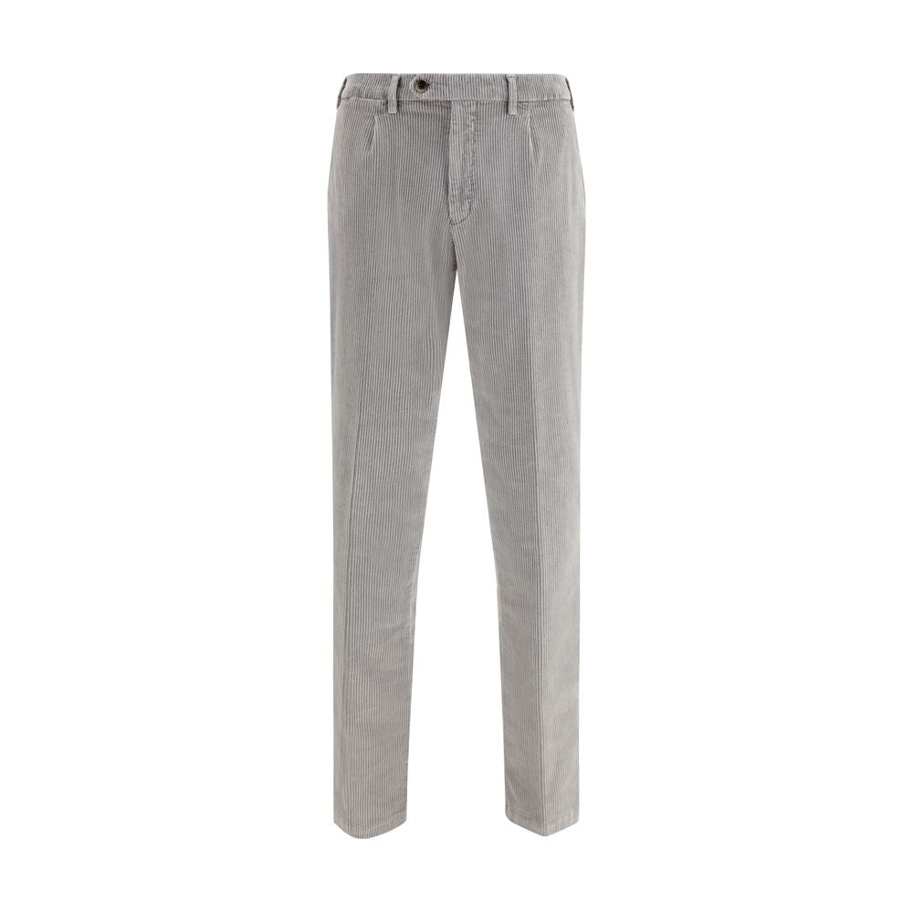 Germano Gray Cotton Casual Pants - elegant corduroy with straight cut, zipper, button, belt loops, and pockets for AW25 season.