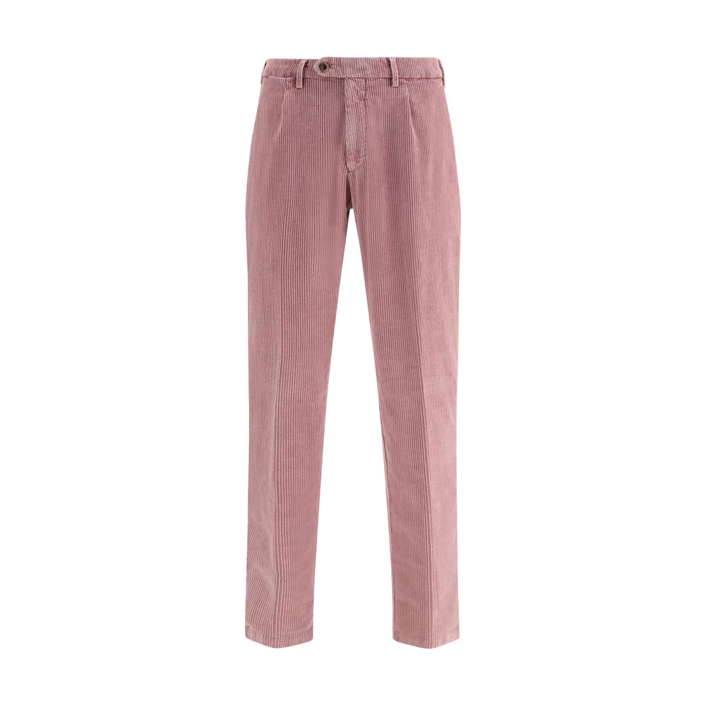 Germano Multicolor Cotton Casual Pants in pink corduroy with straight cut, regular fit, zipper, button closure, and multiple pockets.