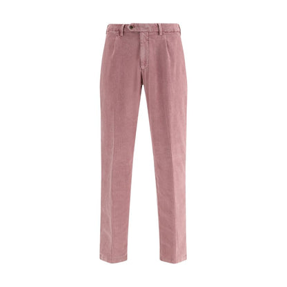 Germano Multicolor Cotton Casual Pants in pink corduroy with straight cut, regular fit, zipper, button closure, and multiple pockets.