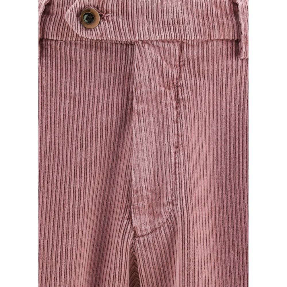 Germano Multicolor Cotton Casual Pants close-up showcasing pink corduroy texture, button detail, and refined fabric design for AW25.
