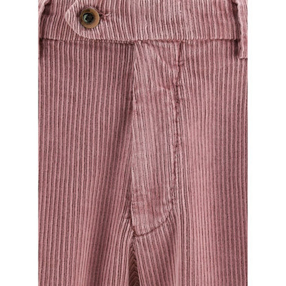 Germano Multicolor Cotton Casual Pants close-up showcasing pink corduroy texture, button detail, and refined fabric design for AW25.