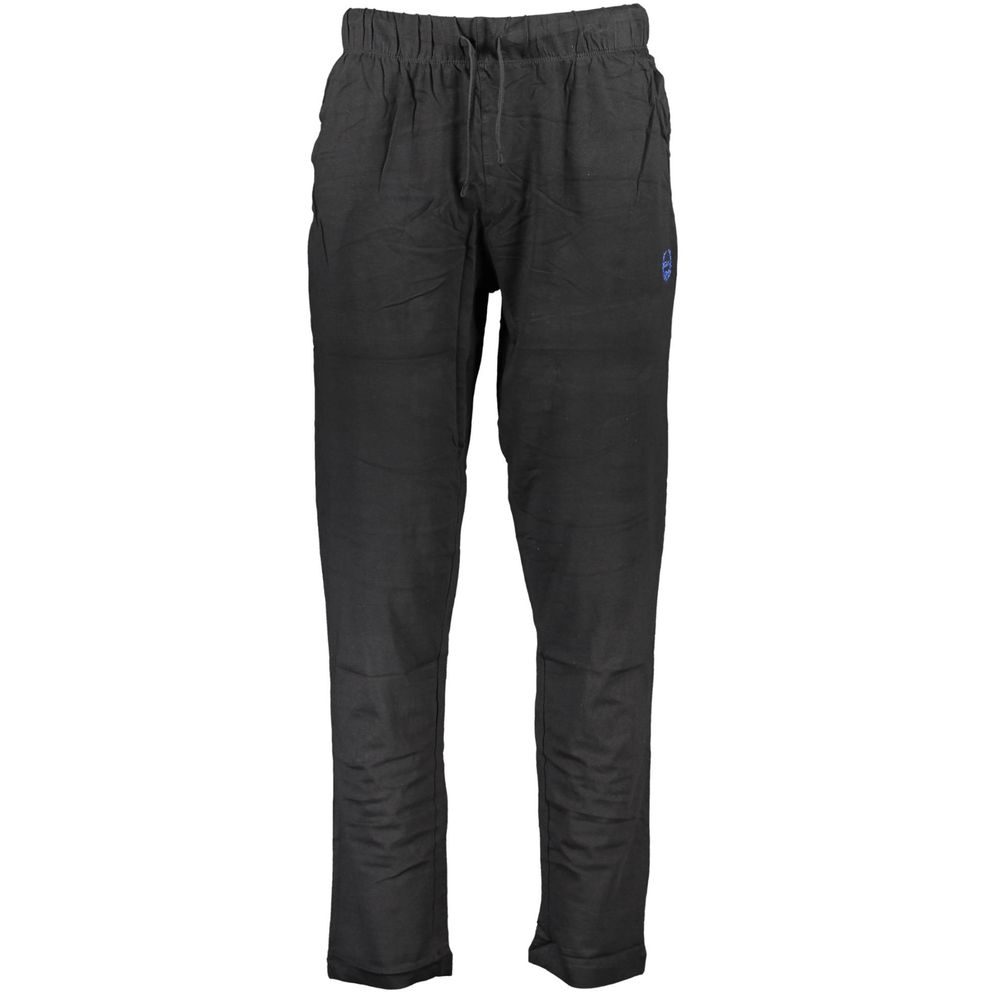Gianmarco Venturi Black Cotton Pant with elastic waist, laces, two pockets, contrast details, embroidery, and logo.