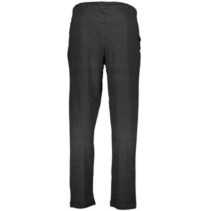 Gianmarco Venturi Black Cotton Pant with elastic waist, contrasting details, and embroidery logo, perfect sports trousers with 2 pockets.