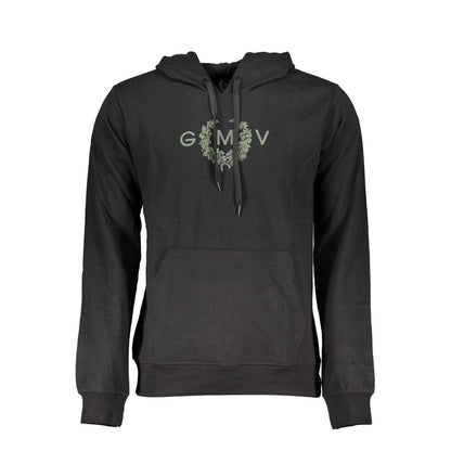 Gianmarco Venturi Black Cotton Sweatshirt with hood, central pocket, and printed logo, perfect for a stylish and comfortable look.