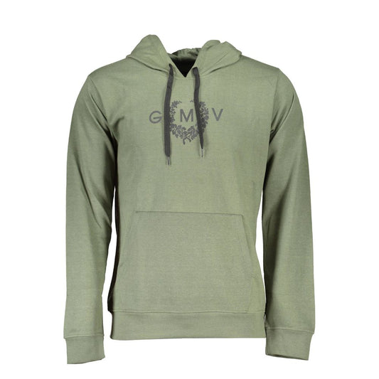 Gianmarco Venturi Green Cotton Sweatshirt with hood, long sleeves, central pocket, printed logo design.