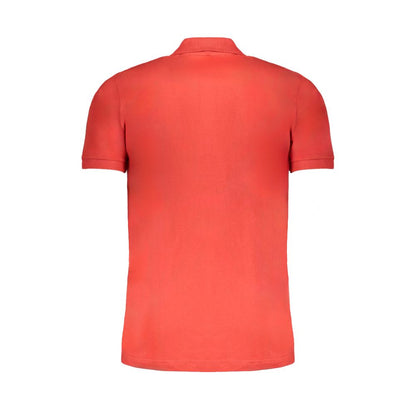 Gianmarco Venturi Red Cotton Polo Shirt with short sleeves and 3 buttons, featuring contrast embroidery and logo on the back view.