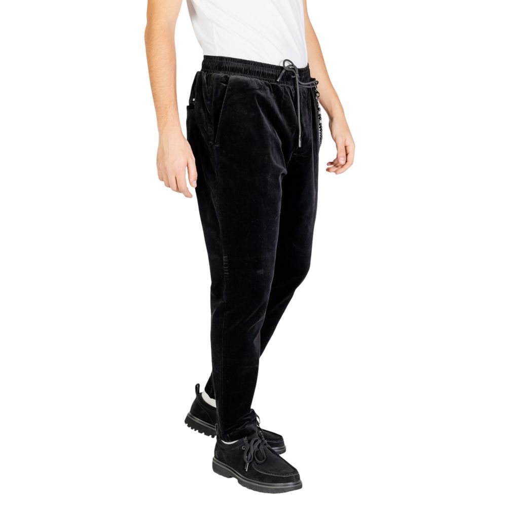 Gianni Lupo Black Cotton Casual Pants with drawstring waist and modern cut