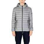 Gianni Lupo Gray Polyamide Jackets & Coat for men, fall/winter collection, shown on model, 100% polyamide, hooded style.
