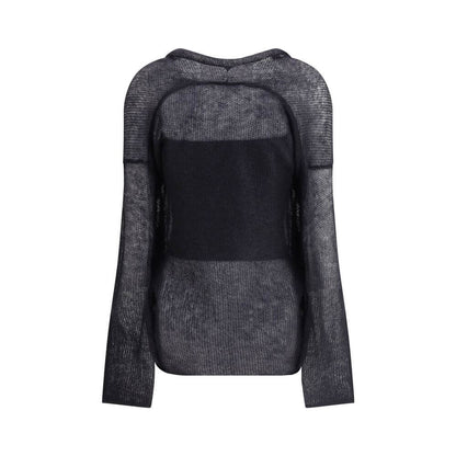 Giorgio Armani Black Mohair Cardigan with refined mesh stitching and elegant double-breasted design for a versatile daytime look.