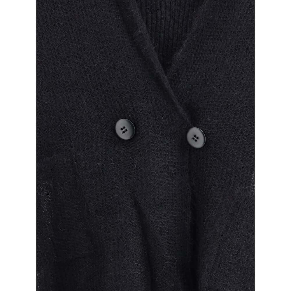 Giorgio Armani Black Mohair Cardigan with double-breasted design and refined mesh stitching, ideal for a relaxed and elegant look.