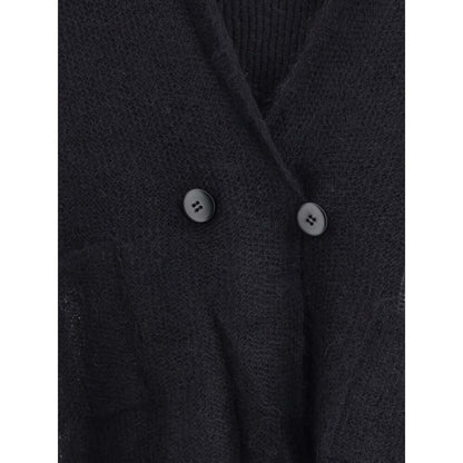 Giorgio Armani Black Mohair Cardigan with double-breasted design and refined mesh stitching, ideal for a relaxed and elegant look.