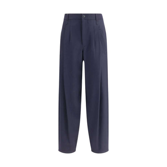 Giorgio Armani Blue Fleece Wool Casual Pants with button and zipper closure, ideal for sophisticated casual wear.