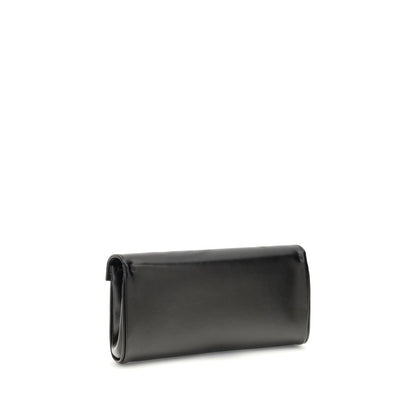 Giuseppe Zanotti Black Leather Clutch Bag with smooth surface and iconic logoed metal closure.