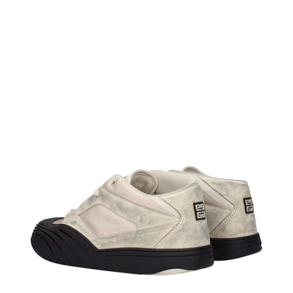 Givenchy Beige Fabric Chunky Sneakers with vintage and aged effect, featuring front logo, lace-up closure, and rubber sole, back logo visible.