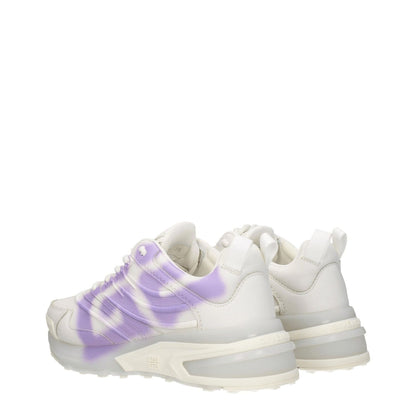 Givenchy Beige Leather Low Top Sneakers with lilac accents, featuring side detail, front and back logos, and lace-up closure with mid heels.