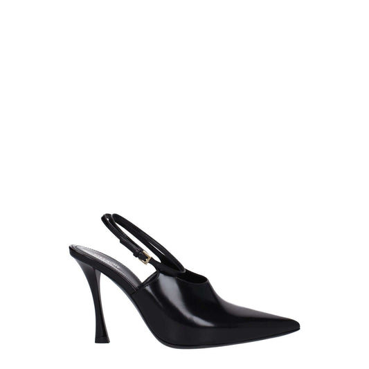 Givenchy Black Leather High Heel Pumps with buckle closure and pointy toe, 9.5 cm heel, stylish and elegant design.
