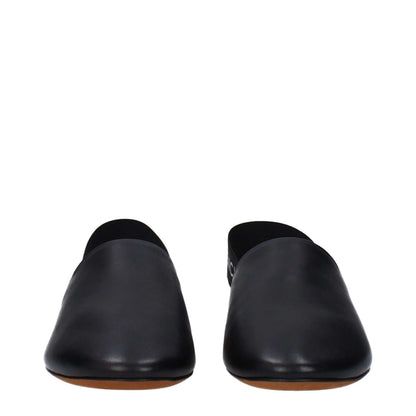 Givenchy Black Leather Mules with side and back logo, round toe, low flat heel, leather sole, MPN BE2003E00H008, casual style.