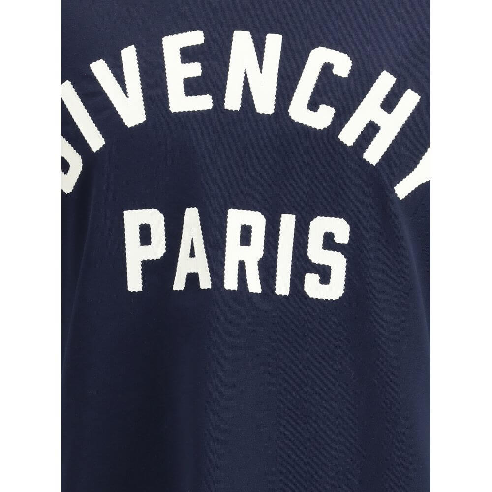 Givenchy Blue Cotton T-Shirt with white stitched logo on front.