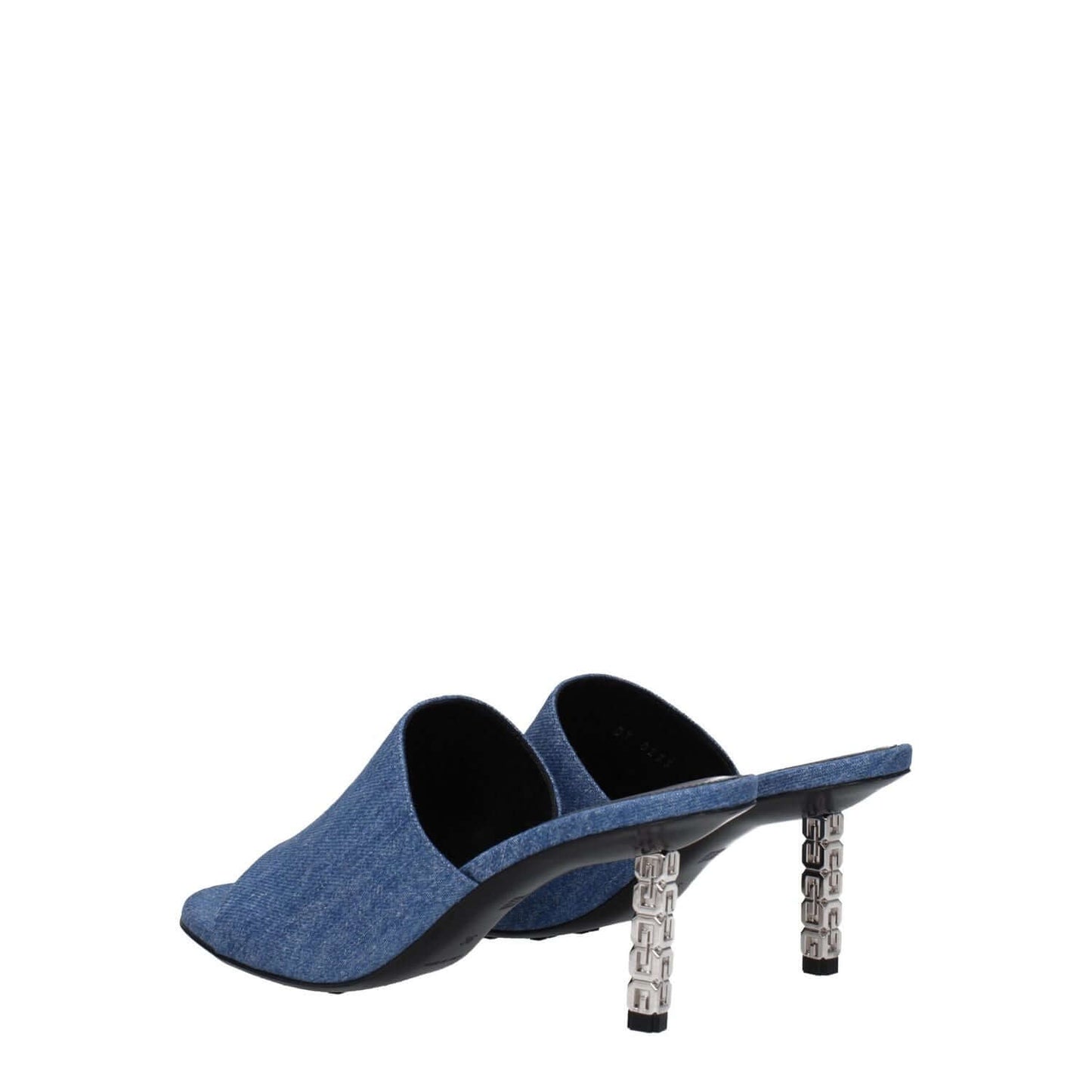 Givenchy Blue Fabric Platform Sandals showcasing denim color, mid heels, and open toe design, with leather sole; style BE3083E1TM420.