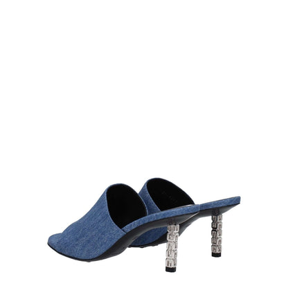 Givenchy Blue Fabric Platform Sandals showcasing denim color, mid heels, and open toe design, with leather sole; style BE3083E1TM420.