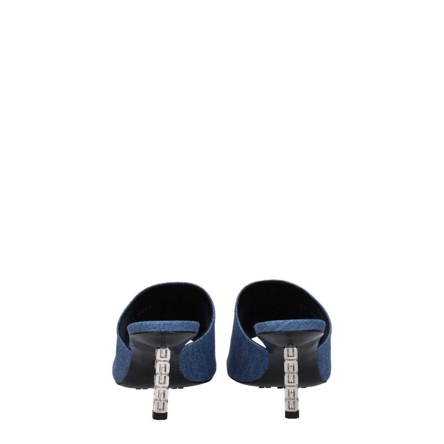 Back view of Givenchy Blue Fabric Platform Sandals with open toe design and mid heels in leather sole.