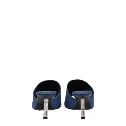 Back view of Givenchy Blue Fabric Platform Sandals with open toe design and mid heels in leather sole.