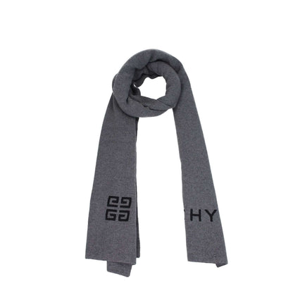 Givenchy Gray Wool Scarf with logo in Wolf Grey, made of 70% wool and 30% cashmere, measuring 40×180, style casual.