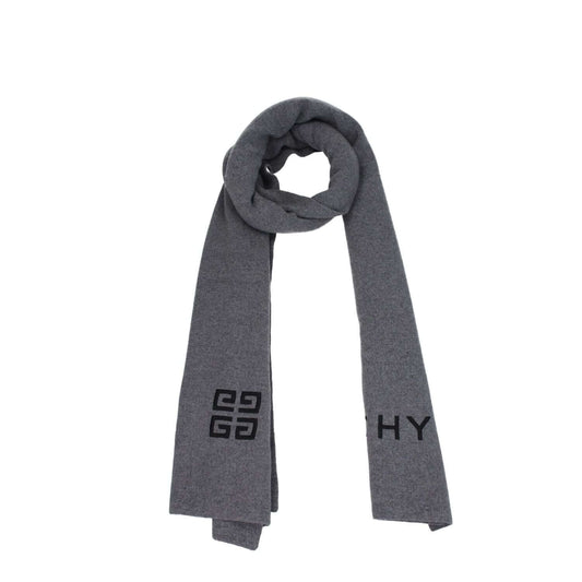 Givenchy Gray Wool Scarf with logo in Wolf Grey, made of 70% wool and 30% cashmere, measuring 40×180, style casual.
