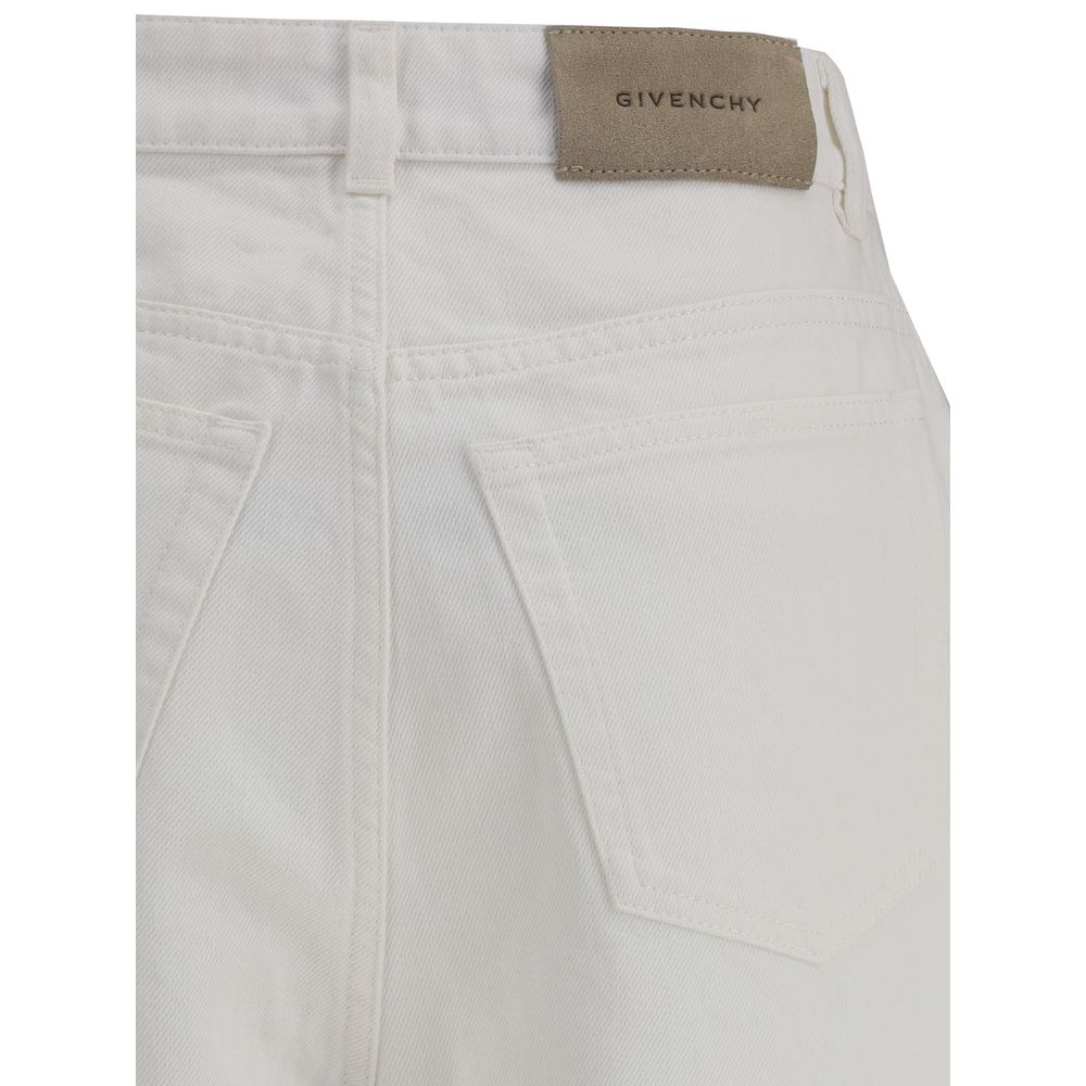 Rear view of Givenchy White Cotton Jeans Denim with label and back pockets, showcasing the contemporary design and structure.