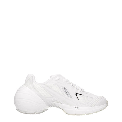 Givenchy White Fabric Athletic Sneakers with lace-up closure, front and side logos, rubber sole, and mid heel.
