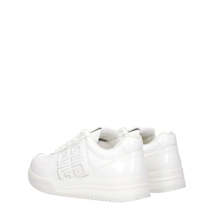 Givenchy White Leather Low Top Sneakers with side logo, lace-up closure, round toe, flat rubber sole. MPN: BE0030E1QQ100.