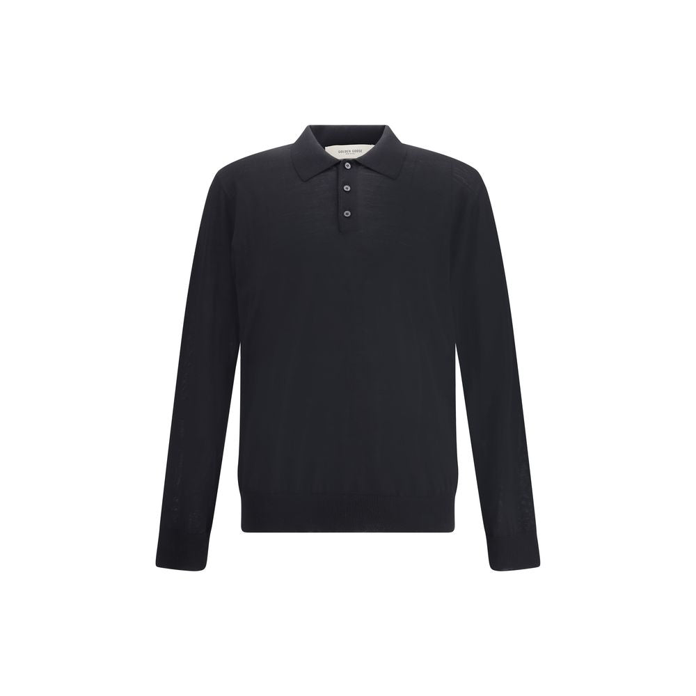 Golden Goose Black Fleece Wool Dress Shirt featuring ribbed cuffs and hem, perfect for casual elegance, made from 100% virgin wool.