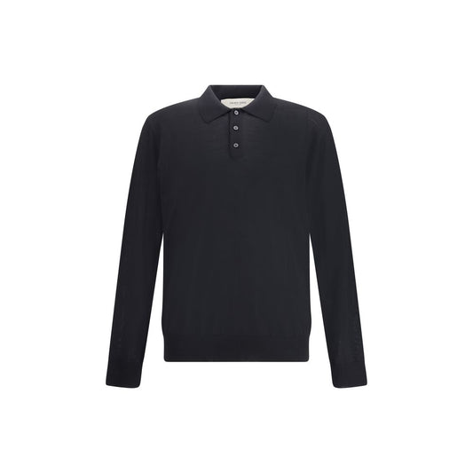Golden Goose Black Fleece Wool Dress Shirt featuring ribbed cuffs and hem, perfect for casual elegance, made from 100% virgin wool.