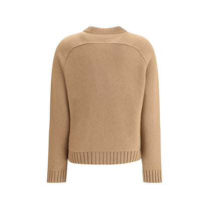 Gucci Beige Wool Sweatshirt with ribbed crew neck and long sleeves, featuring a curved back detail for a modern look. Season: AW25.