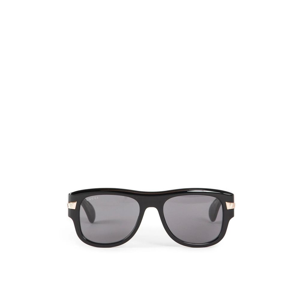 Gucci Black Acetate Sunglasses with shiny frame, offering 100% UVA/UVB protection, designed for men. Made in Japan, stylish and protective wear.