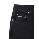 Gucci Black Cotton Jeans Denim with iconic metal detail on front pocket, five pockets, relaxed fit, wide straight leg, pure black cotton.