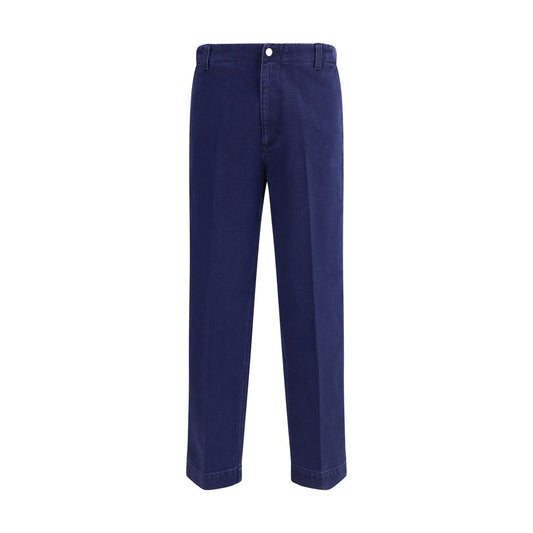 Gucci Blue Cotton Jeans Denim featuring button closure and embroidered logo, tailored for a clean, versatile silhouette.