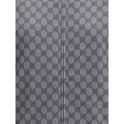 Close-up of Gucci Gray Polyester Sweatshirt with iconic GG motif and front zipper, showcasing sporty sophistication.