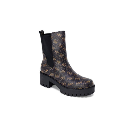 Guess Black Leather Ankle Boots with iconic logo print and lug sole