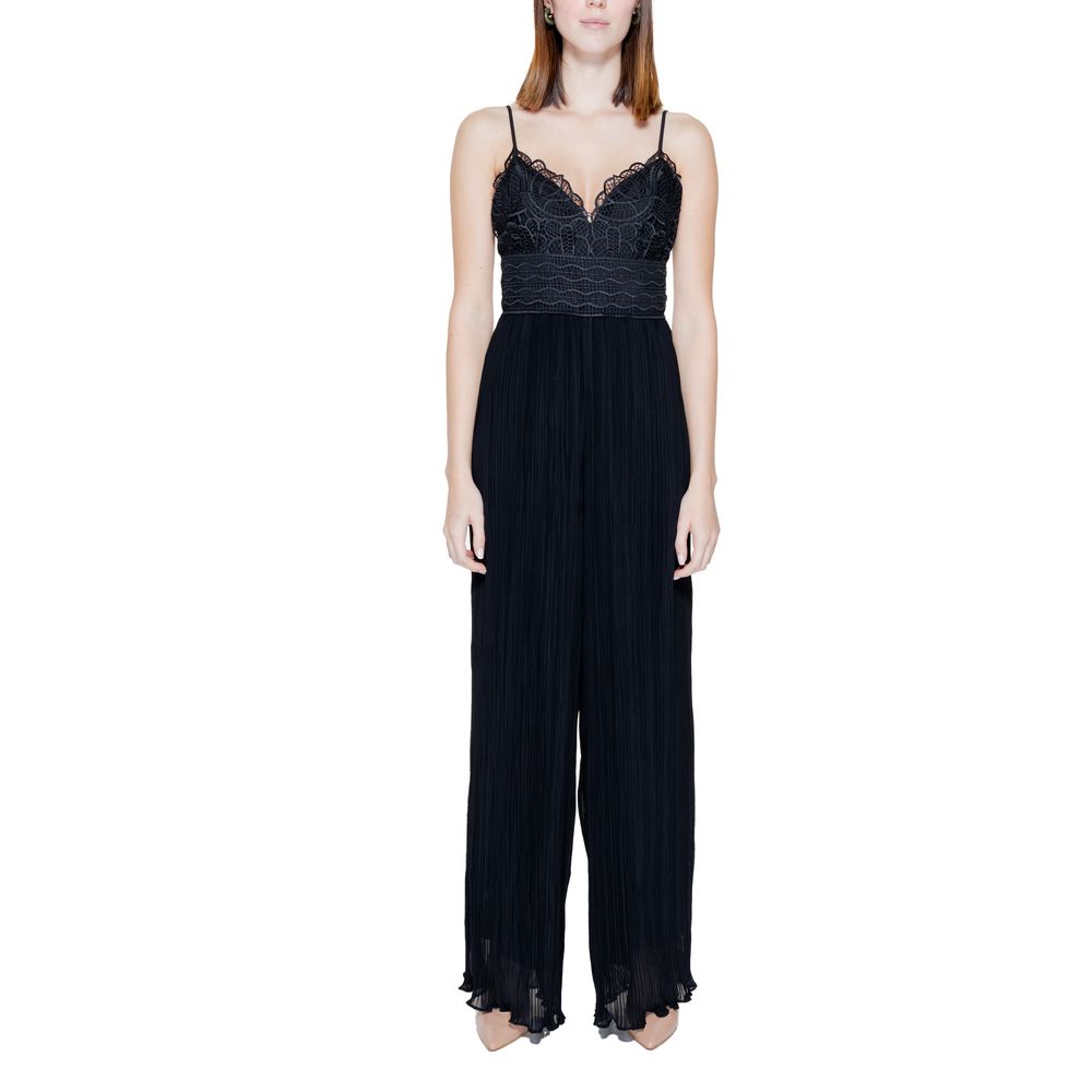 Guess Black Polyester Jumpsuit with lace bodice and pleated trousers for a sophisticated look.