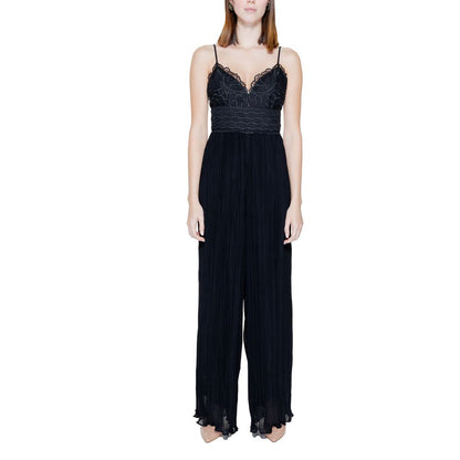 Guess Black Polyester Jumpsuit with lace bodice and pleated trousers for a sophisticated look.