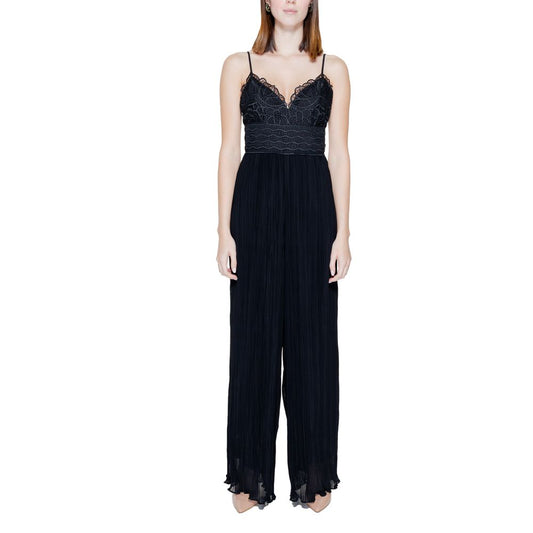 Guess Black Polyester Jumpsuit with lace bodice and pleated trousers for a sophisticated look.