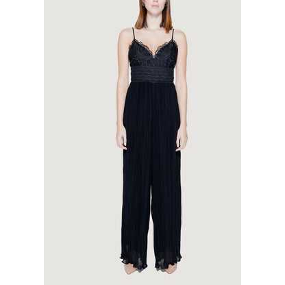 Elegant Guess Black Polyester Jumpsuit with lace bodice and pleated trousers for a refined feminine silhouette.