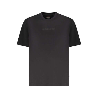 Guess Jeans Black Cotton Men Oversize T-Shirt with embroidered logo and crew neck design, made from organic cotton.