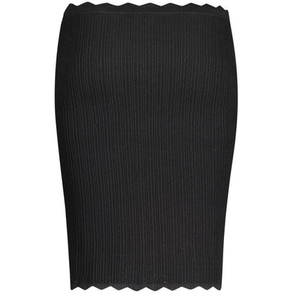 Guess Jeans Black Viscose Skirt - Longuette with elastic waist, contrasting details, logo accented design.