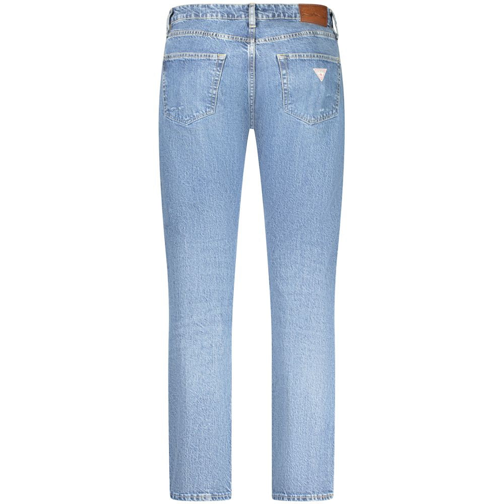 Back view of Guess Jeans Blue Cotton Men Jeans with modern washed effect and iconic logo.
