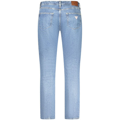 Back view of Guess Jeans Blue Cotton Men Jeans with modern washed effect and iconic logo.