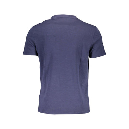 Back view of Guess Jeans Blue Cotton Men T-Shirt showcasing the premium organic cotton fabric and classic crew neck design.