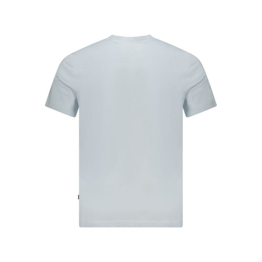 Back view of Guess Jeans Blue Cotton T-Shirt showcasing short sleeves and crew neck design in organic cotton.