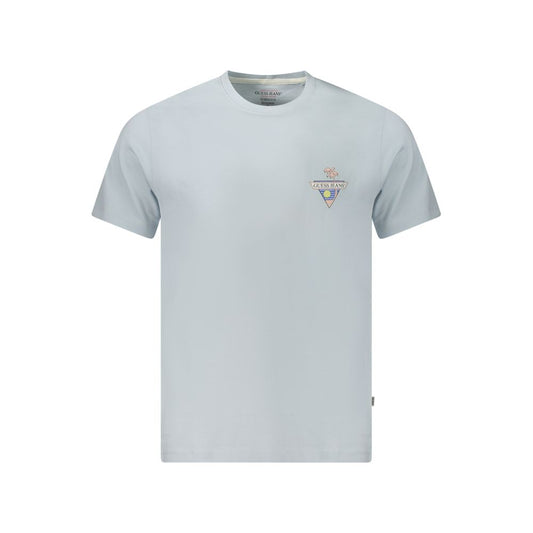 Guess Jeans Blue Cotton T-Shirt with short sleeves, crew neck, and logo print, made of organic cotton.